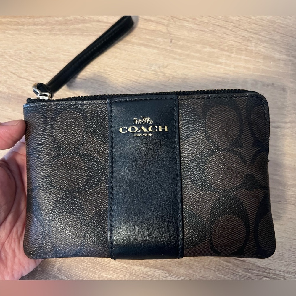 Coach Black and Brown Signature Wristlet